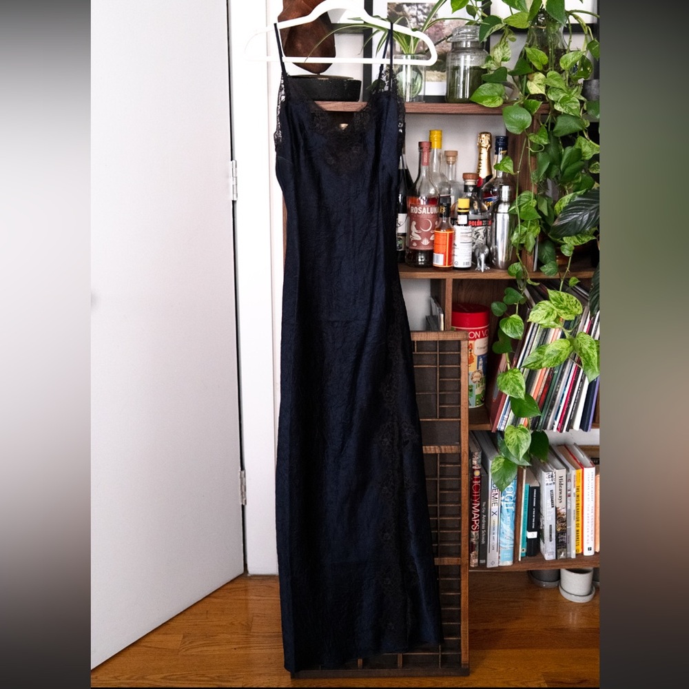 J. Crew Black & Navy Slip Maxi Dress
